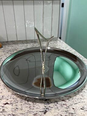 13” Vintage Kromex Mid Century Modern Serving Trey With Brass Handle